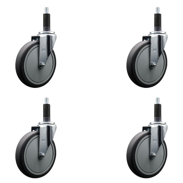 6'' Thermoplastic Rubber Wheel Swivel 1'' Expanding Stem Caster Set, 4PK